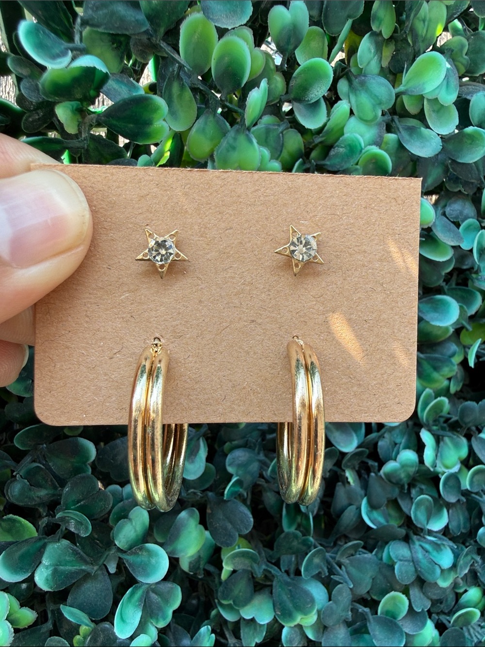 Gold Star Studs & Double Hoop Earring Set